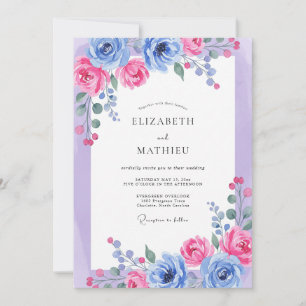 Invitación Boda Magenta Índigo Foliage Eucalipto Polvoriento