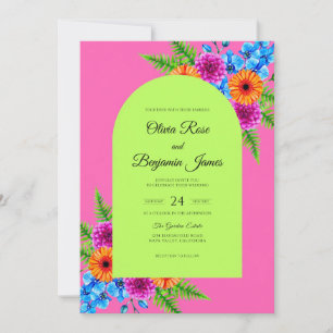 Invitación Boda Magenta Lima Gerbera Eucalipto