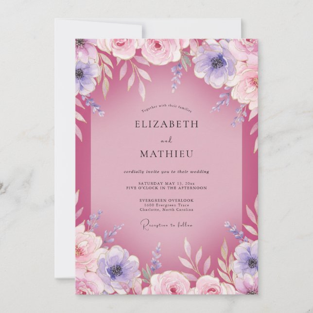 Invitación Boda Magenta Mauve Ranunculus Eucalipto (Anverso)