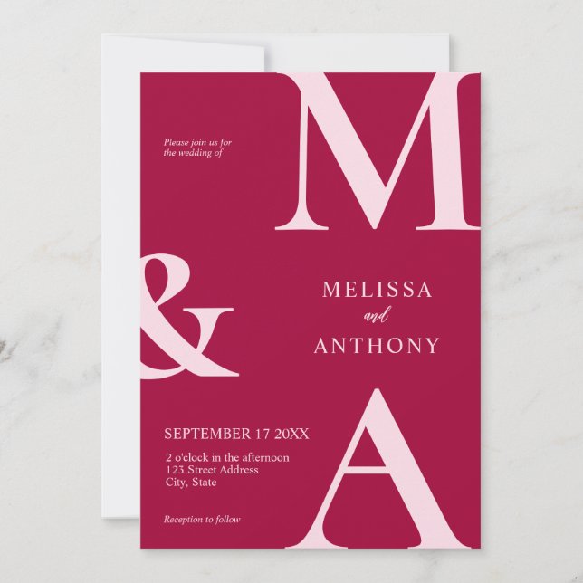 Invitación Boda Magenta Minimalista moderno (Anverso)