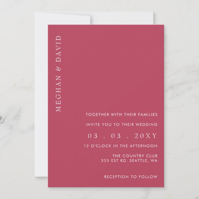 Invitación Boda Magenta Mínimo Moderno Simple Elegante (Anverso)