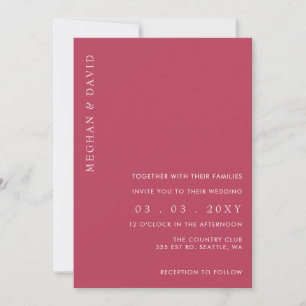 Invitación Boda Magenta Mínimo Moderno Simple Elegante