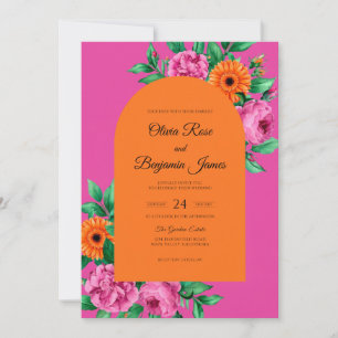 Invitación Boda Magenta Naranja Daisy Eucalipto