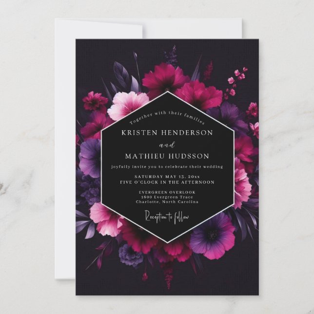 Invitación Boda Magenta Noir Bloom (Anverso)
