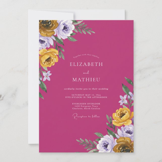 Invitación Boda Magenta Ocra Ranunculus Eucalipto (Anverso)