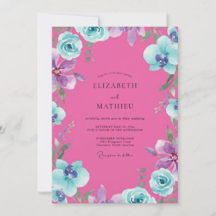 Invitación Boda Magenta Orquídea Aqua