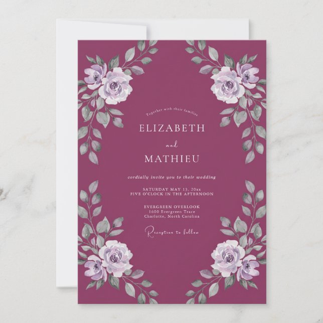 Invitación Boda Magenta Polvoriento Rosa (Anverso)