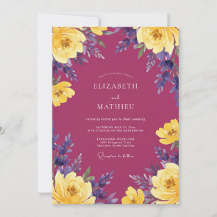 Invitación Boda Magenta Púrpura Ranunculus Eucalipto