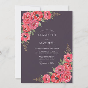 Invitación Boda Magenta Ranunculus Berenjena Eucalipto