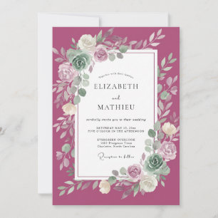 Invitación Boda Magenta Ranunculus Foliage Eucalipto