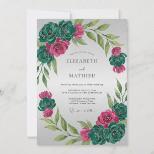 Invitación Boda Magenta Teal Ranunculus Eucalipto
