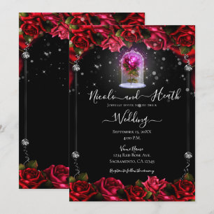 Invitación Boda Magia Resplandor Rosa Roja Plata Negro