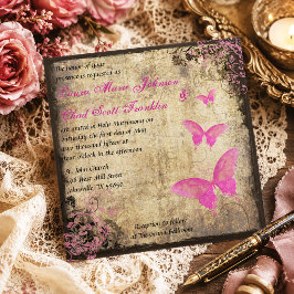 Invitación Boda Mágica Caprichosa Mariposa Vintage Rosa