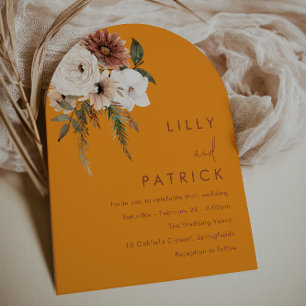 Invitación Boda mágica con arco floral boho bañado por el sol