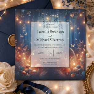 Invitación Boda Mágica con Luces de Hadas y Bosque bajo la Lu