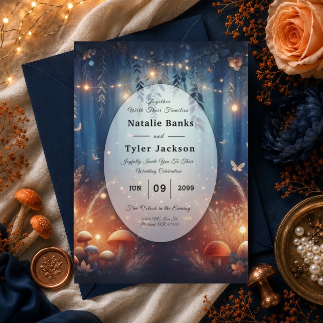 Invitación Boda mágica con luces de hadas y bosque iluminado  (Subido por el creador)