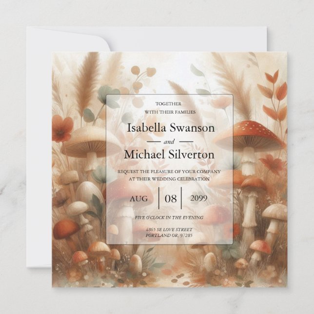 Invitación Boda Mágica de Bosque con Seta de Terracota (Anverso)
