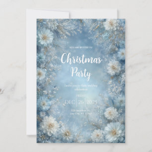 Invitación Boda Mágica de Invierno con Flores Blancas Azules 