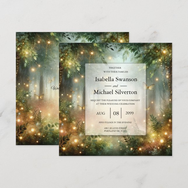 Invitación Boda Mágica en el Prado del Bosque Místico (Anverso / Reverso)