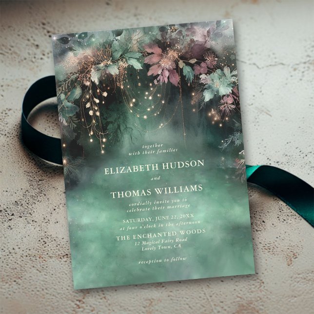 Invitación Boda mágico del Arco de Verdor Forestal Encantado (enchanted forest wedding invitation elegant magical fairy garden foliage greenery overhanging vines )