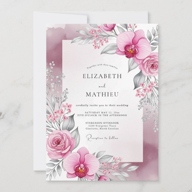Invitación Boda Magnífica de Mauve en Primavera (Anverso)