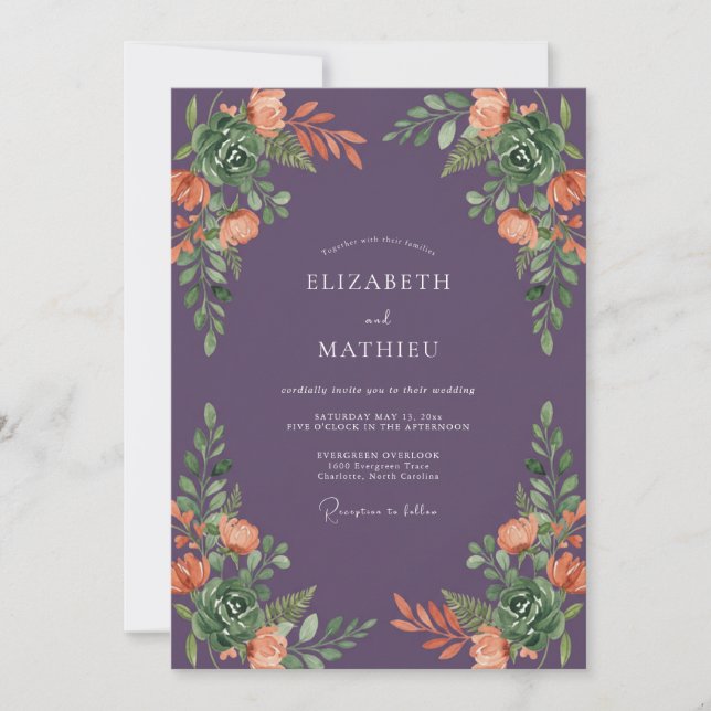 Invitación Boda Magnífica de Otoño Ciruela (Anverso)
