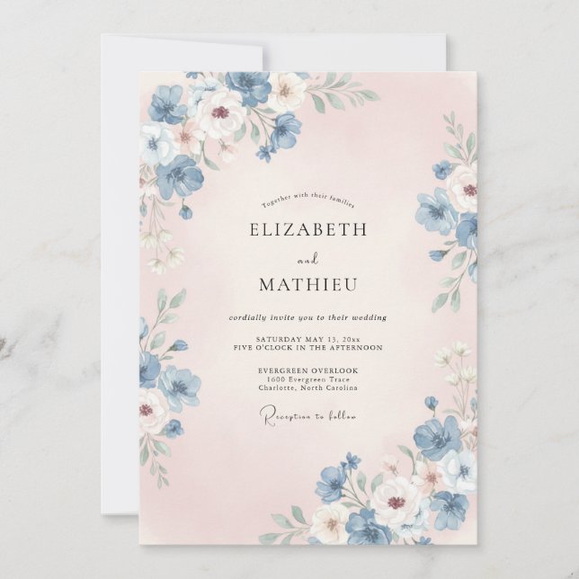 Invitación Boda magnífica de primavera azul polvoriento (Anverso)