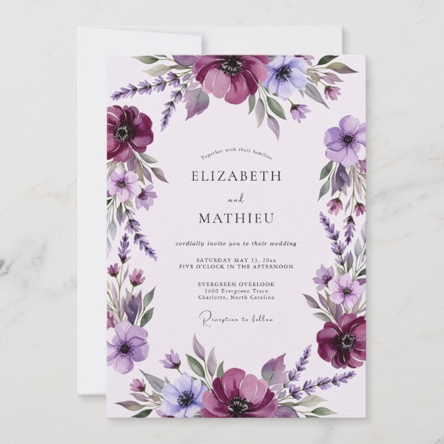 Invitación Boda Magnífica de Primavera de Ciruela (Anverso)