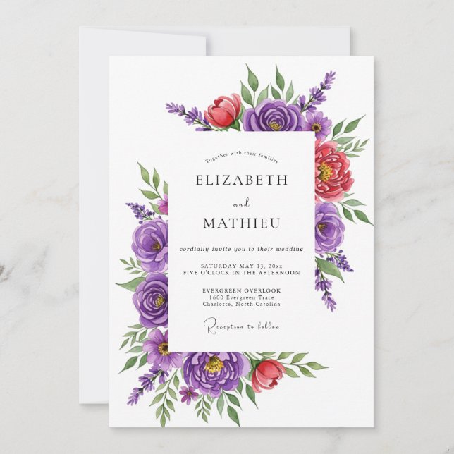 Invitación Boda Magnífica de Primavera Morada (Anverso)