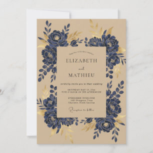 Invitación Boda Magnolia Dorada Marina