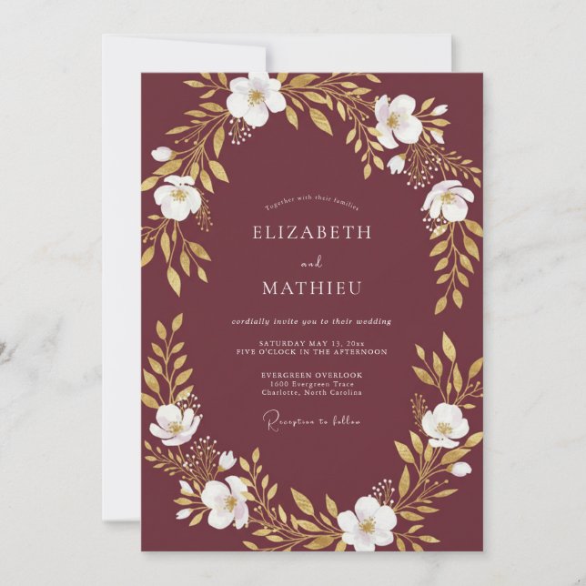 Invitación Boda Magnolia Mulberry Gold (Anverso)