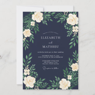 Invitación Boda majestuosa de azul marino de medianoche