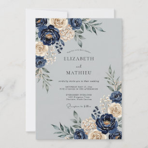 Invitación Boda majestuosa de invierno en azul marino