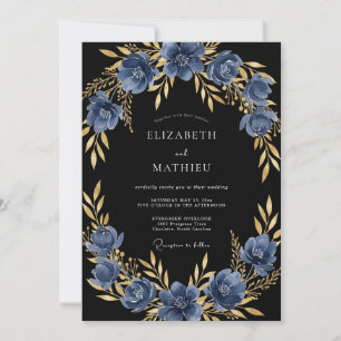 Invitación Boda majestuosa de noche azul marino