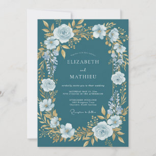 Invitación Boda Majestuosa Invernal en Verde Azul