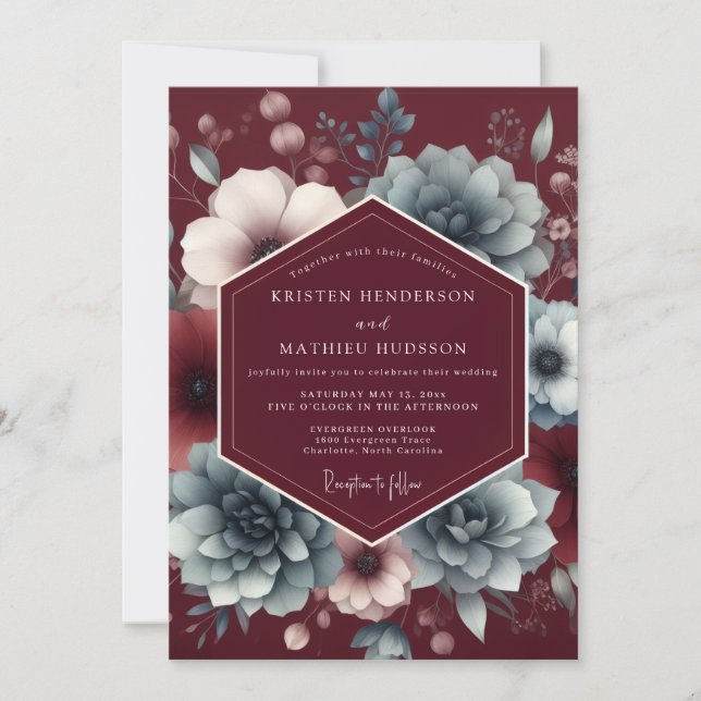 Invitación Boda Malhumorada de Pizarra Borgoña (Anverso)