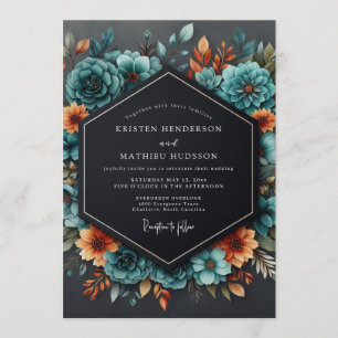 Invitación Boda Malhumorada Naranja Quemada Verde Azul