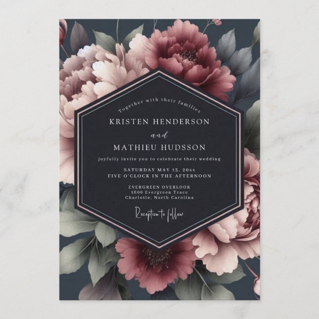Invitación Boda Malva Carbón Malhumorada (Anverso)