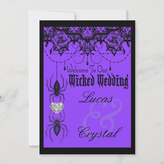 Invitación Boda malvado de la araña victoriana morada de Hall (Anverso)