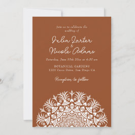 Invitación Boda Mandala Abstracta de Cobre Quemado Marrón Sil