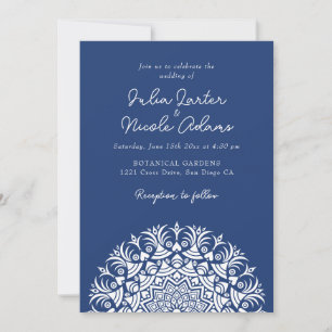 Invitación Boda Mandala Abstracto Azul de la Marina Real