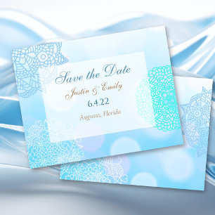 Invitación Boda Mandala Azul, Turquesa y Blanco Save the Date
