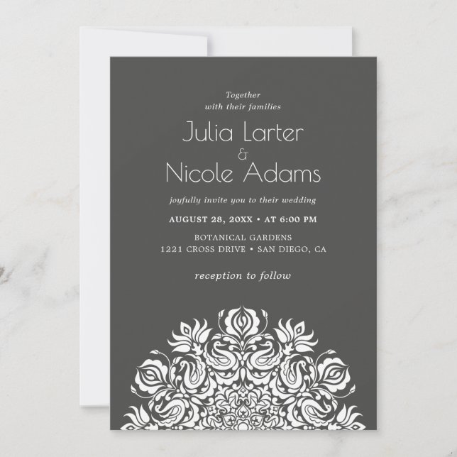 Invitación Boda Mandala Cisnes Pájaros Flores de Loto Susurro (Anverso)