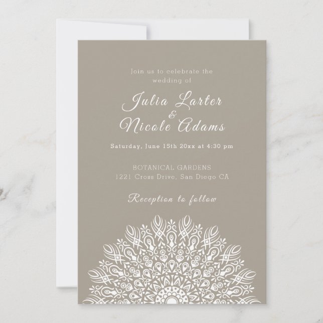 Invitación Boda Mandala de hierba de Pampas seca con pluma su (Anverso)