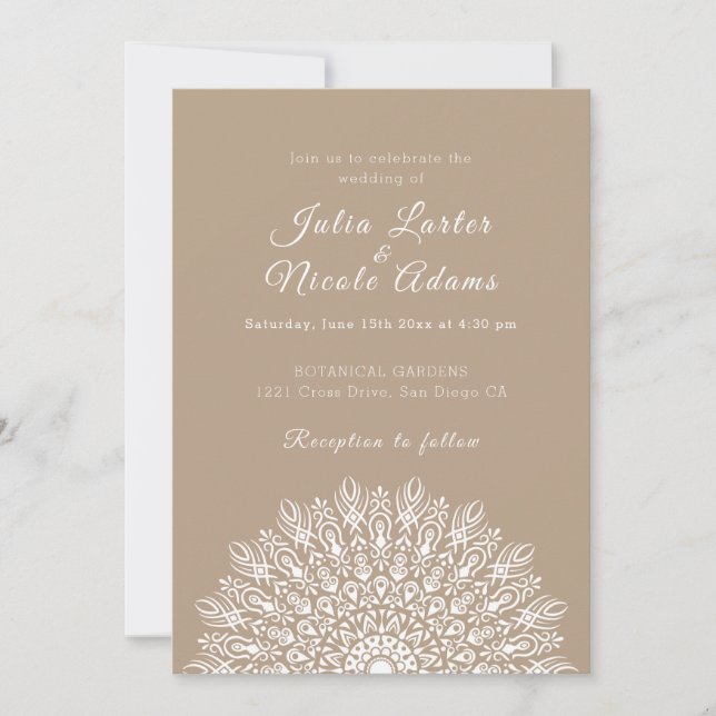 Invitación Boda Mandala de hierba seca de Pampas de pluma sua (Anverso)