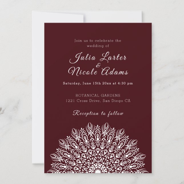Invitación Boda Mandala de hierba seca de Pampas de pluma sua (Anverso)