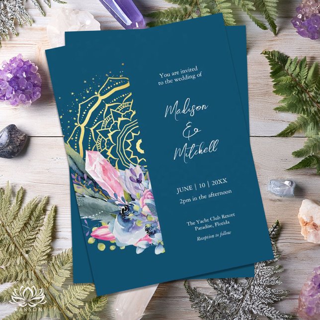 Invitación Boda Mandala Dorado Cristal Rosa Handfasting Boho (Subido por el creador)