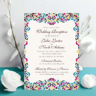 Invitación Boda Mandala Floral Caprichosa Azul Magenta