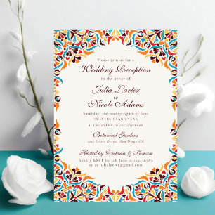 Invitación Boda Mandala Floral Caprichosa Naranja Verde Teal