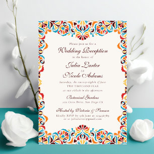 Invitación Boda Mandala Floral Caprichosa Naranja Verde Teal